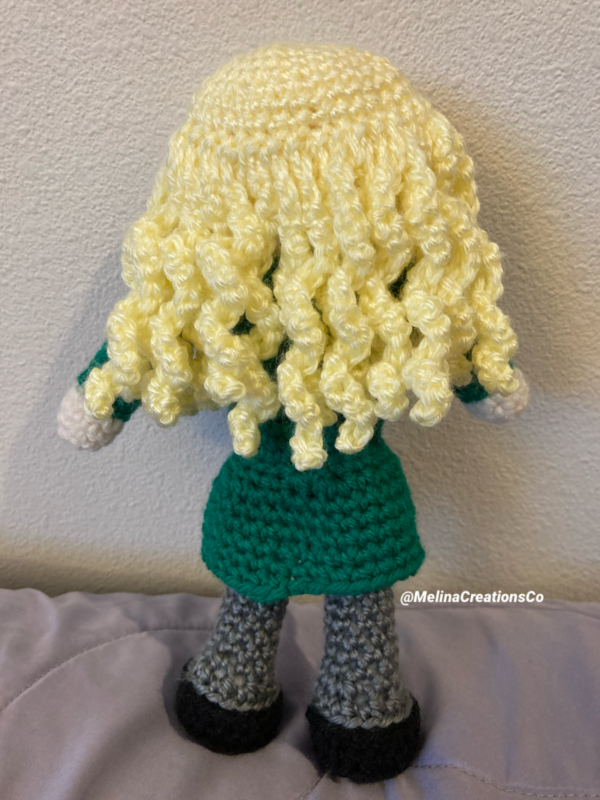 Blonde mini me crochet doll back