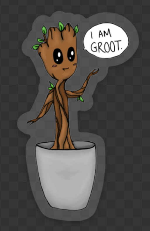 Baby Groot clear sticker on dark background