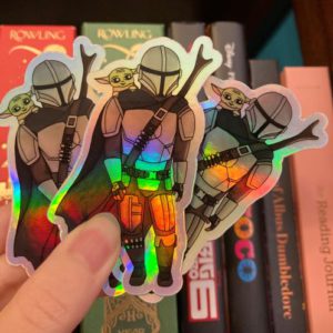 Holographic Mando and Baby Yoda sticker