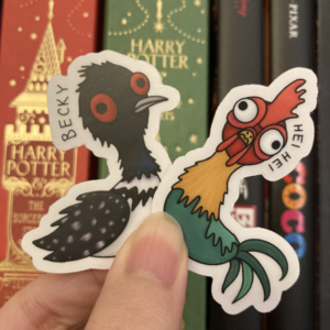 Becky and Hei Hei stickers held together